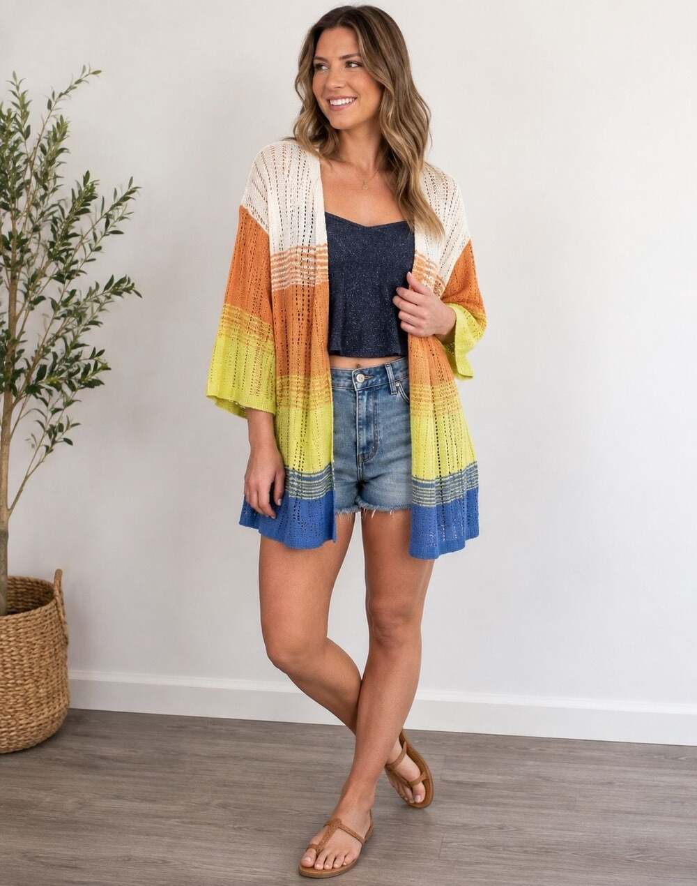Maurices Women's Multi-Colored Open Knit Striped Cardigan